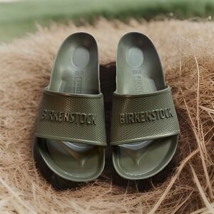 Birkenstock Logo Slides Sandals Slipper  EU 37 Women's US 6 Olive Green Beach TT